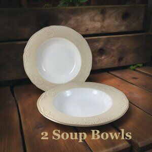 Mikasa “South Hampton Beige” – 2 Soup Bowls Shell Rope Nautical Coastal Decor